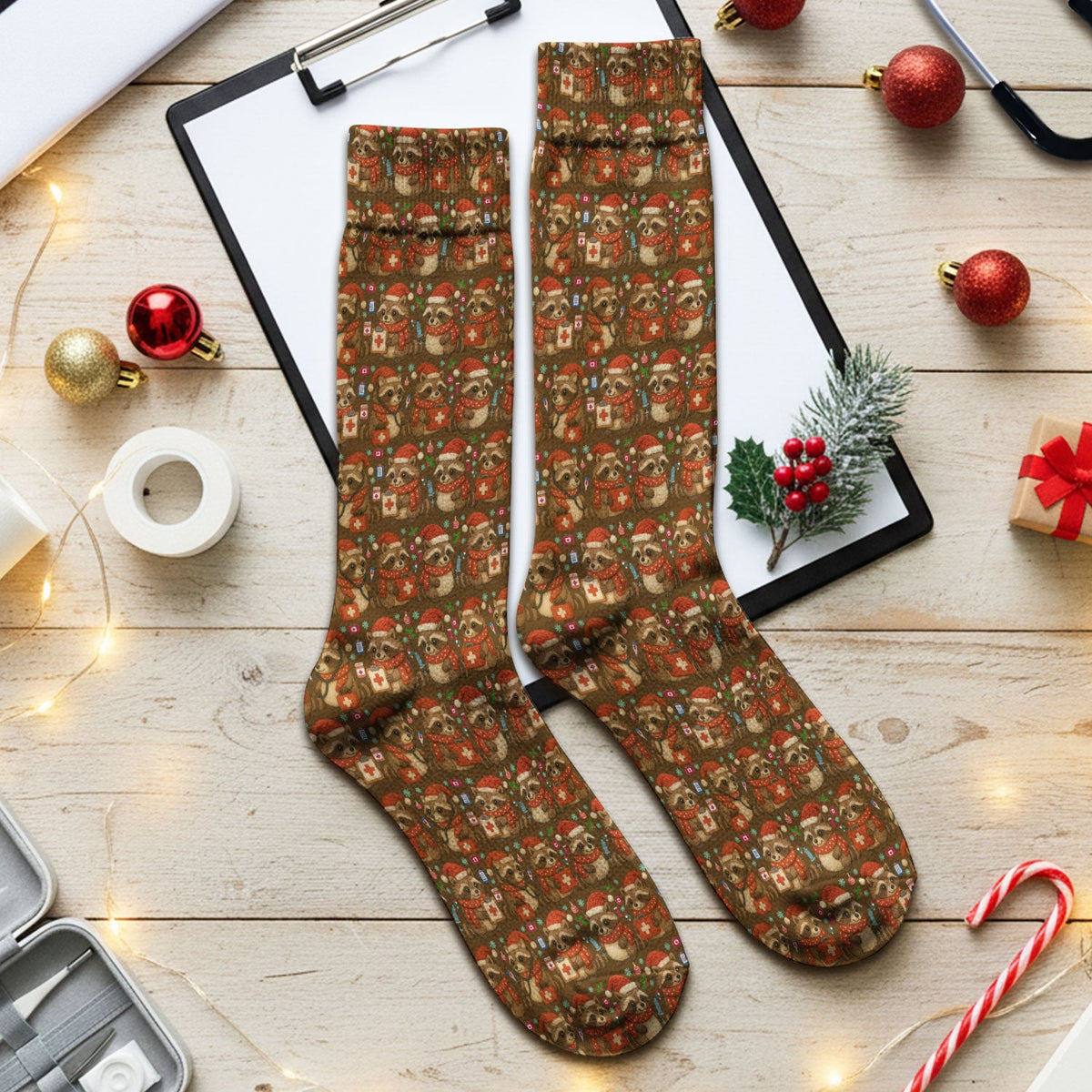 Christmas Raccoon Nurse Socks