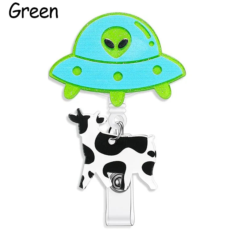 Personalized UFO Cow Alien Abduction Badge Reel