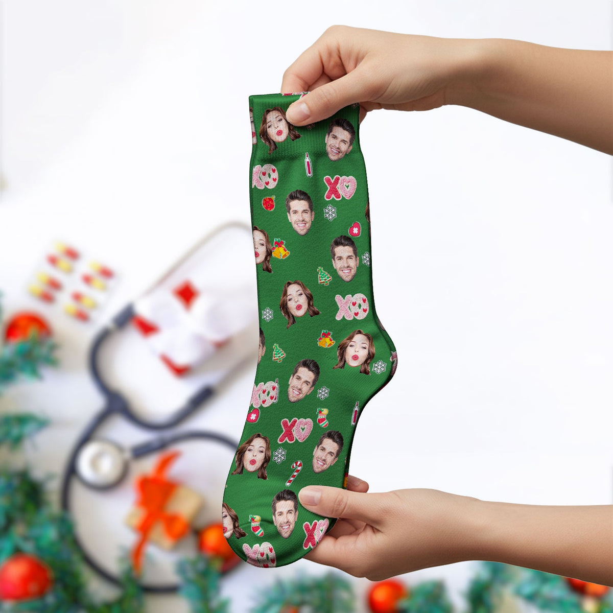Personalized Photo Face Nurse Scrub Socks