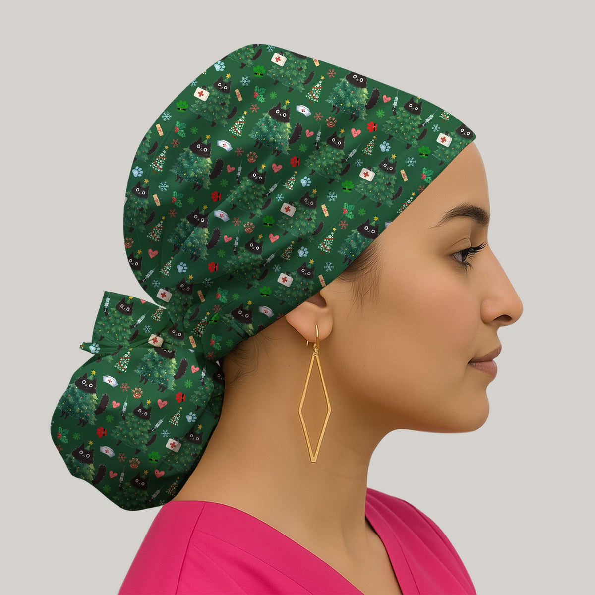 Christmas Black Cat Scrub Cap