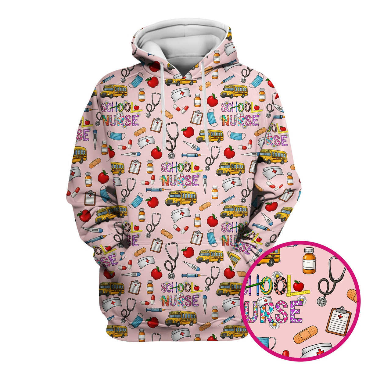 School Bus Stethoscope Nurse Scrub Top