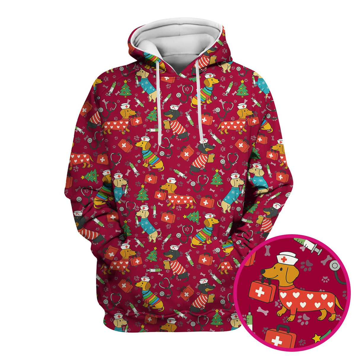 Christmas Dachshund Nurse Scrub Top
