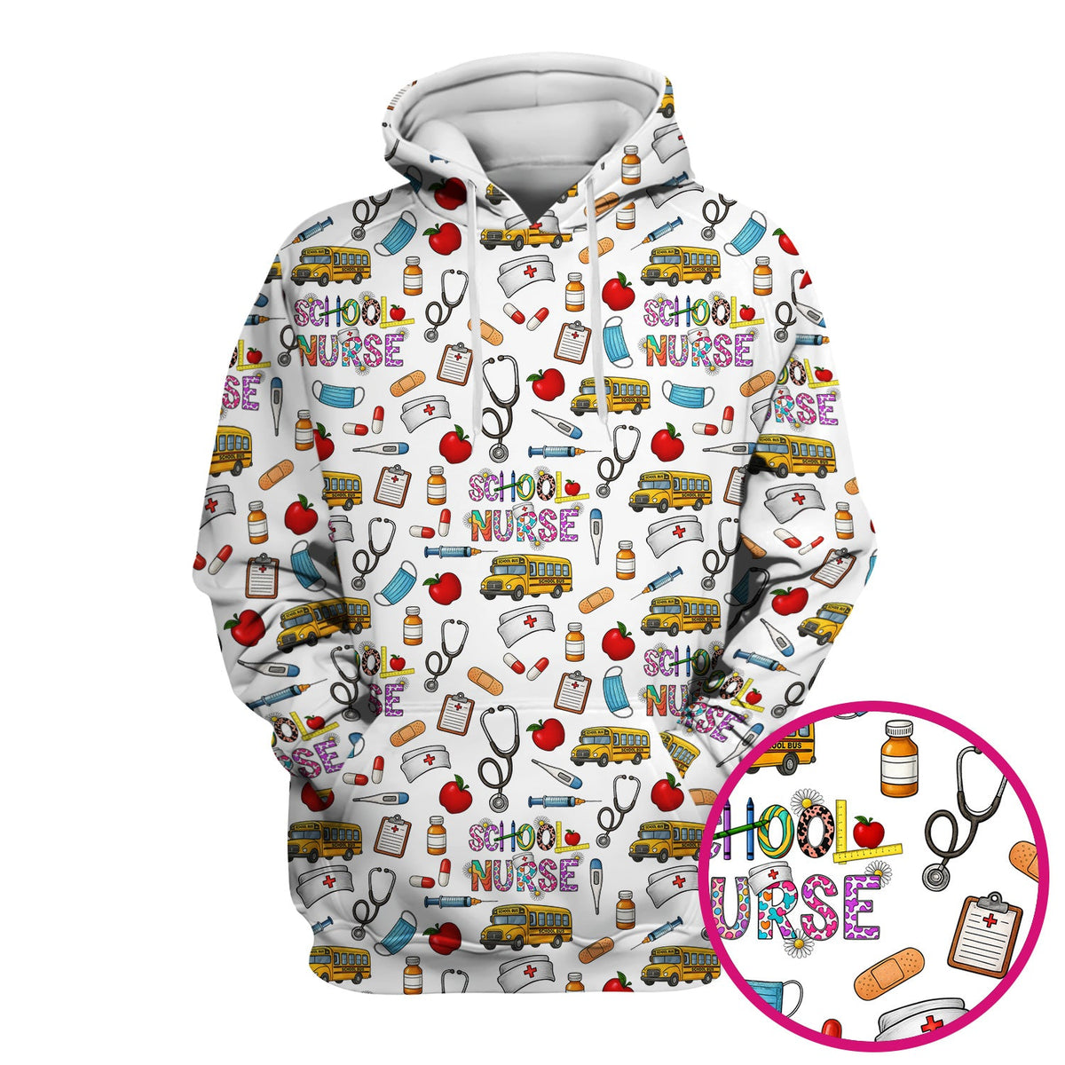 School Bus Stethoscope Nurse Scrub Top