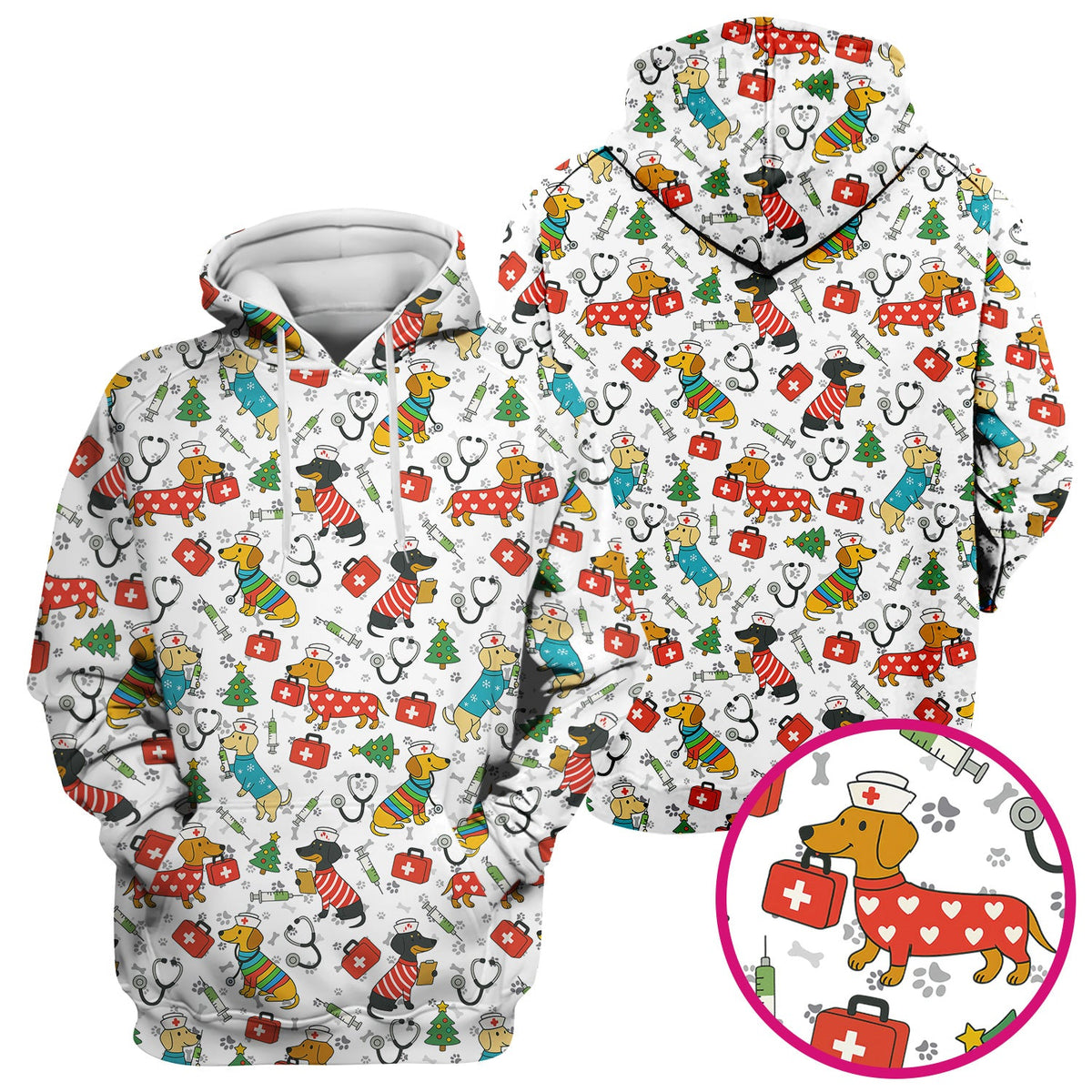 Christmas Dachshund Nurse Scrub Top