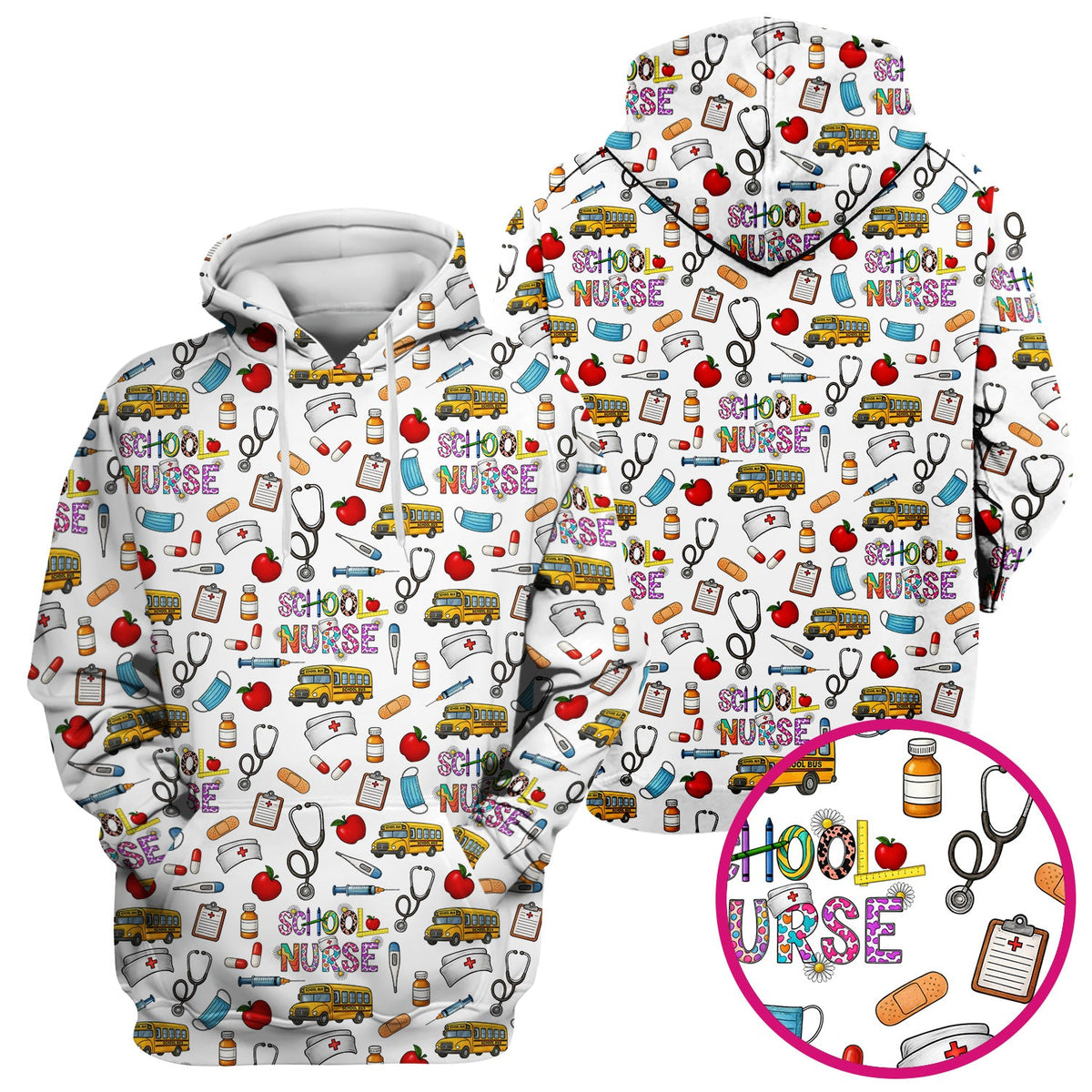 School Bus Stethoscope Nurse Scrub Top