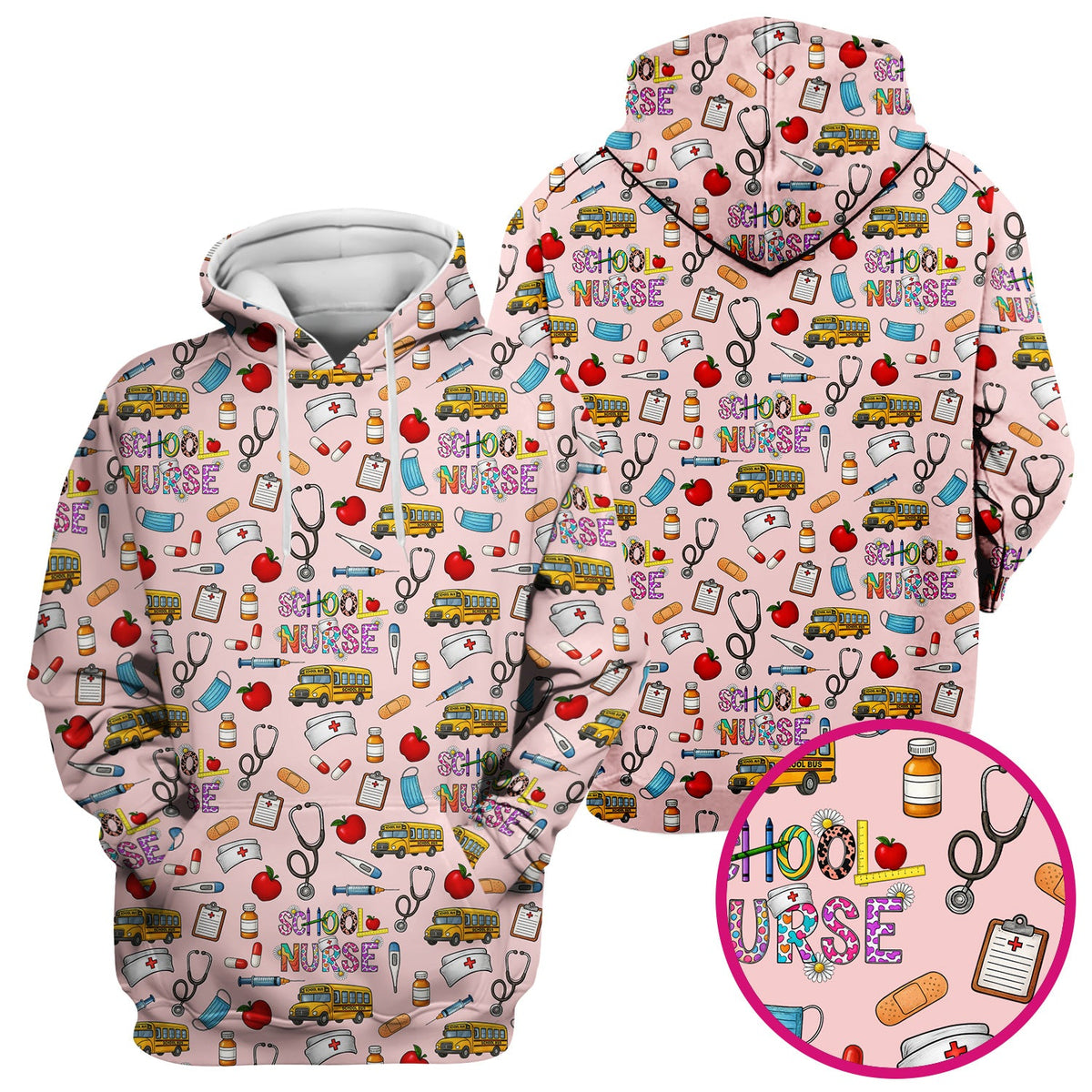 School Bus Stethoscope Nurse Scrub Top