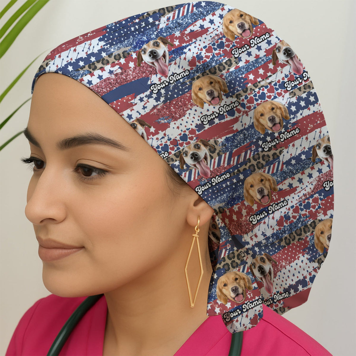Dog Photo Flag Scrub Cap