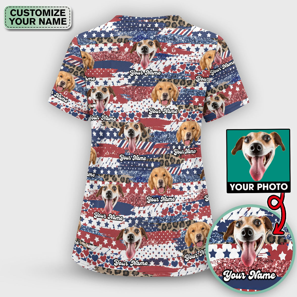 Dog Photo Flag Nurse Scrub Top