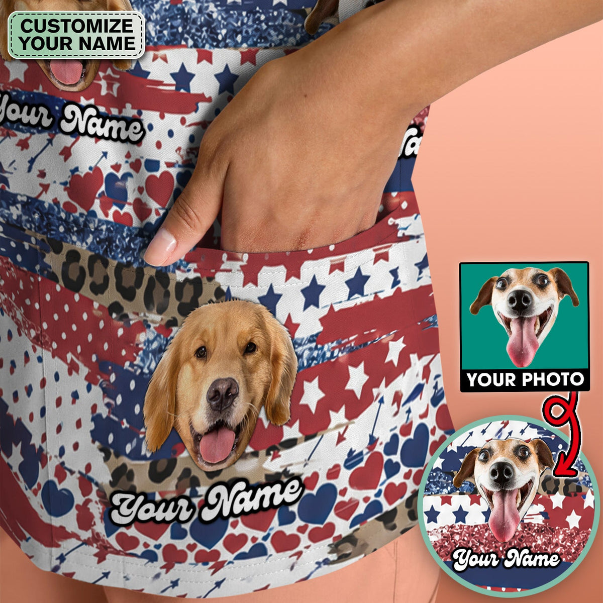 Dog Photo Flag Nurse Scrub Top