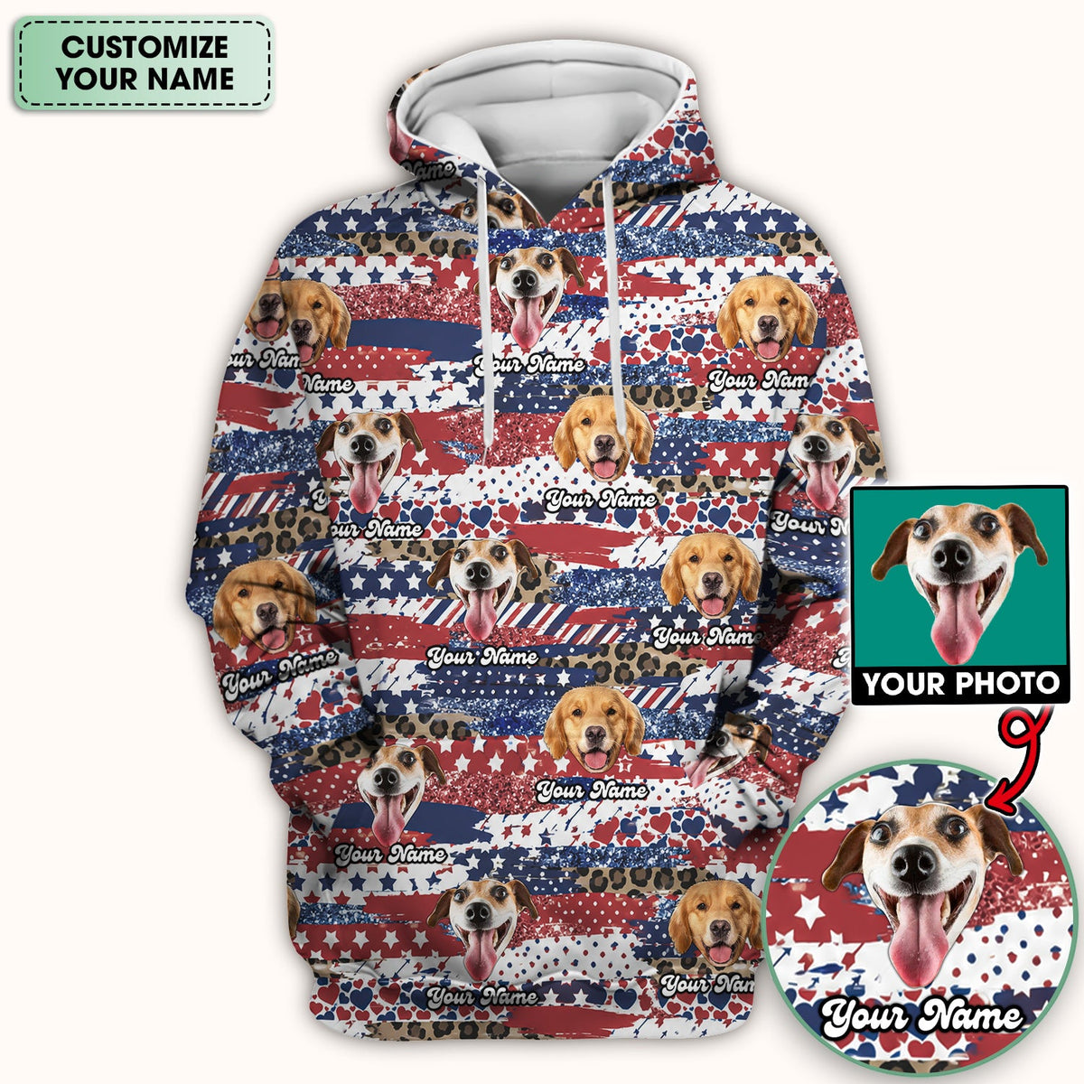 Dog Photo Flag Nurse Scrub Top