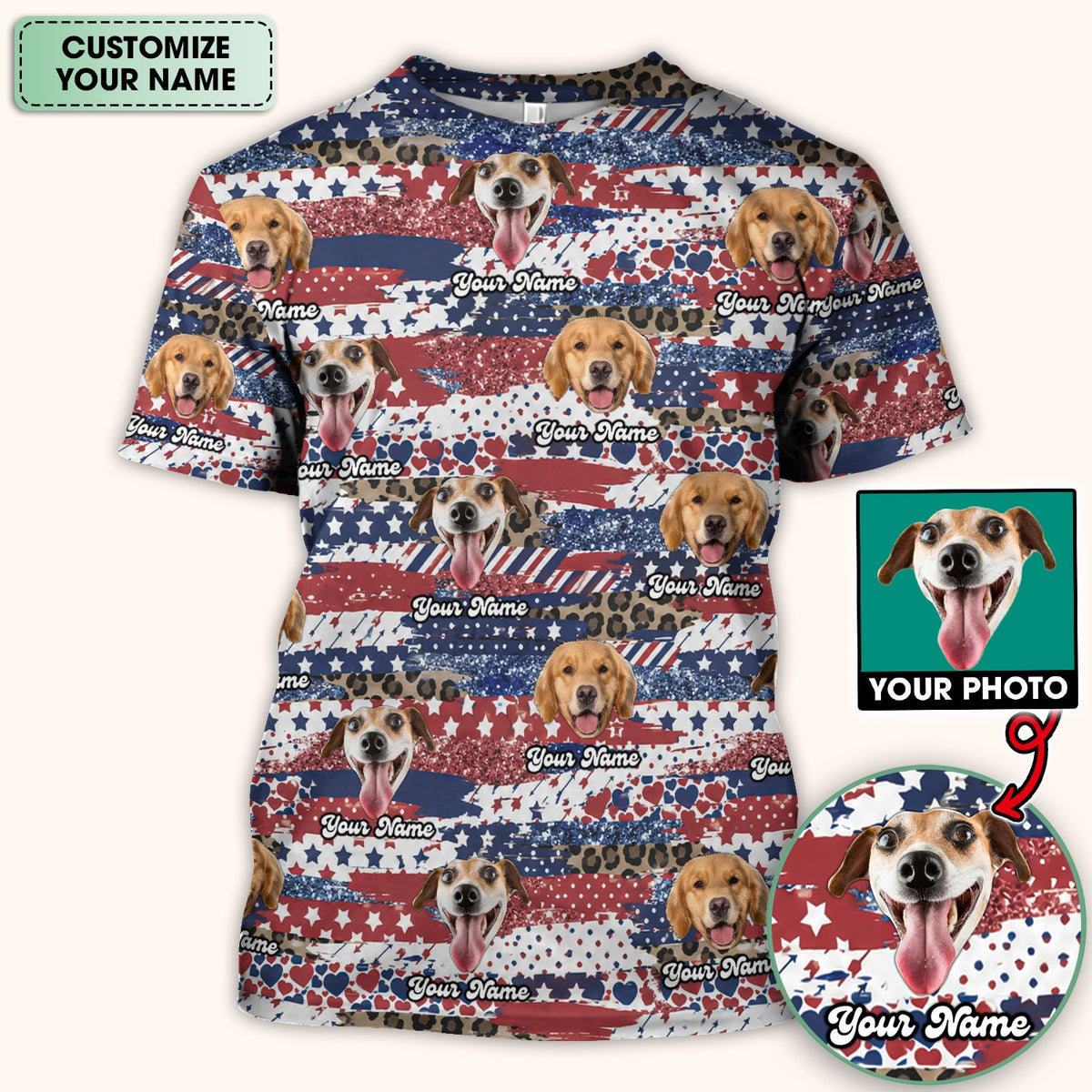 Dog Photo Flag Nurse Scrub Top