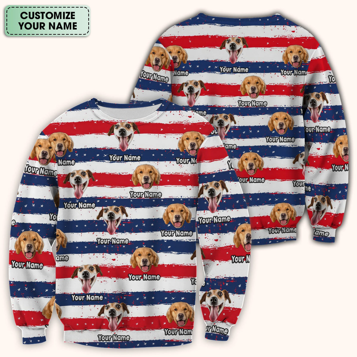 Personalized Dog Flag Stripe Nurse Scrub Top