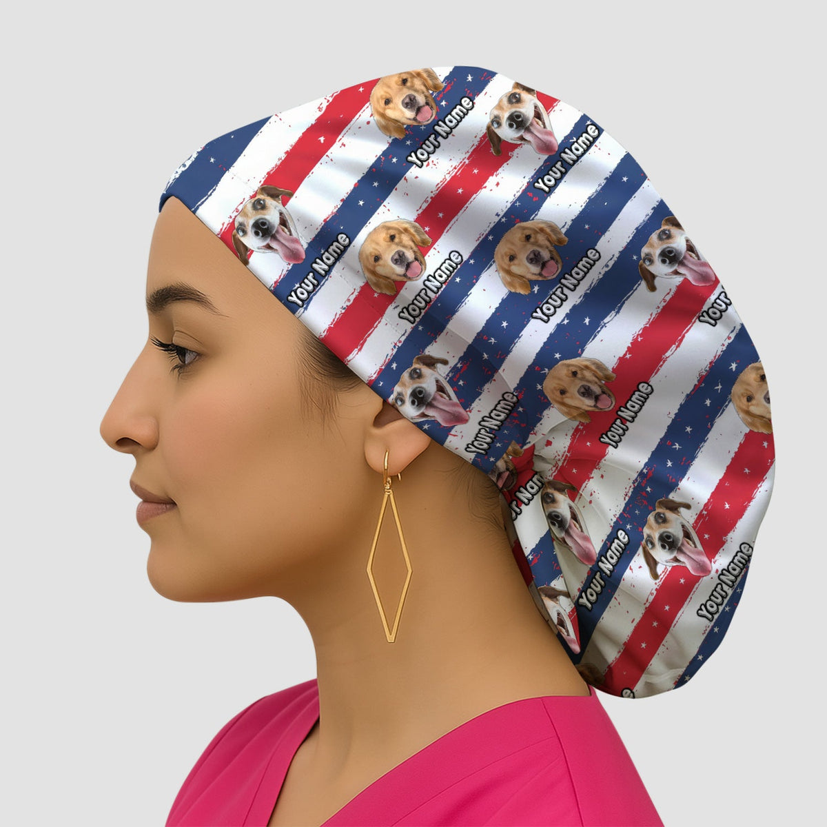 Personalized Dog Flag Stripe Scrub Cap