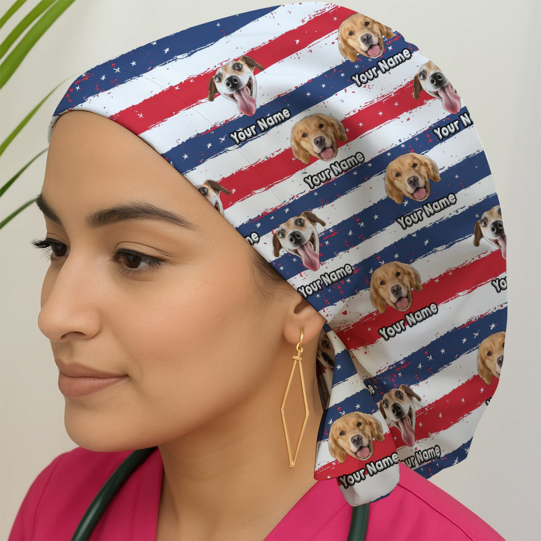 Personalized Dog Flag Stripe Scrub Cap