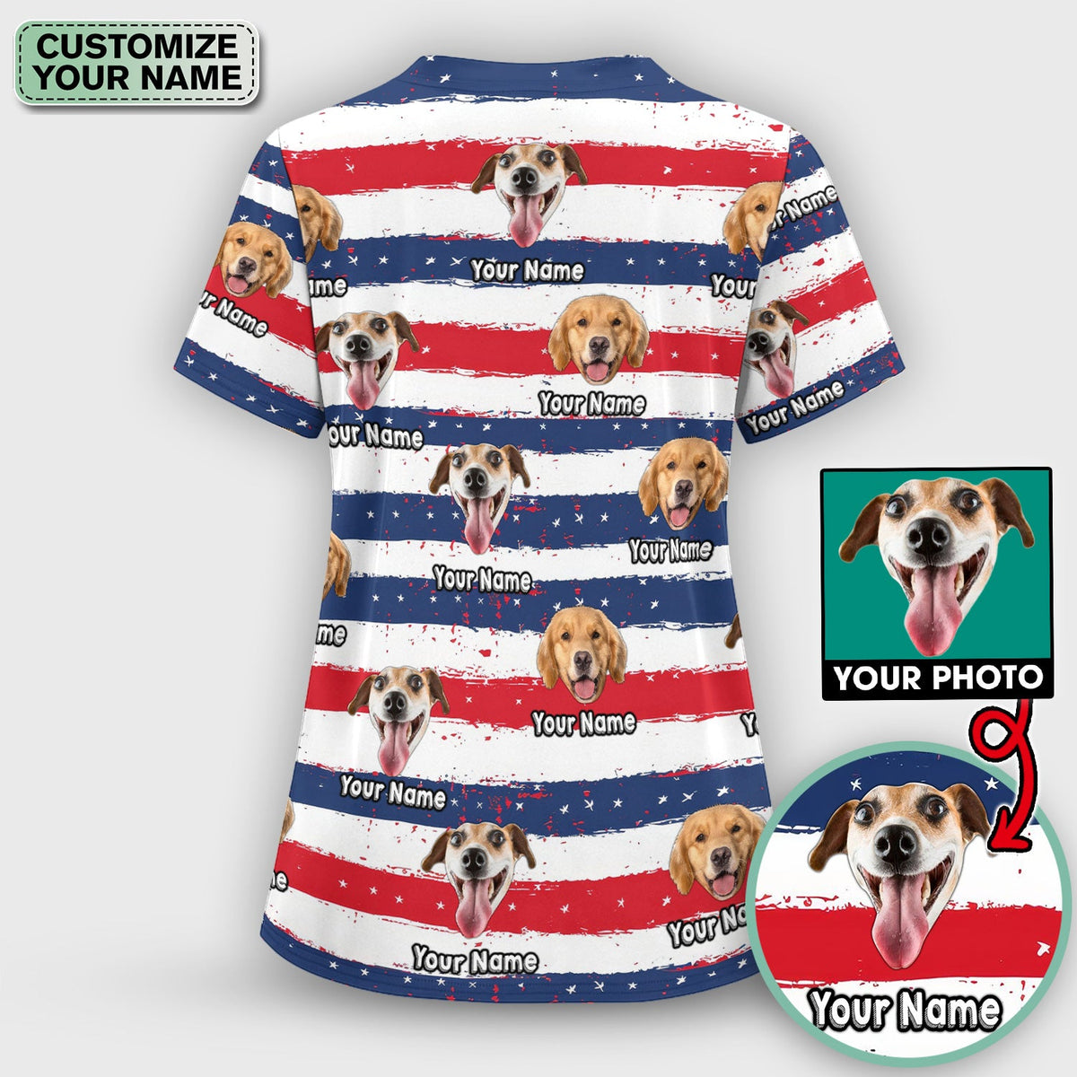 Personalized Dog Flag Stripe Nurse Scrub Set