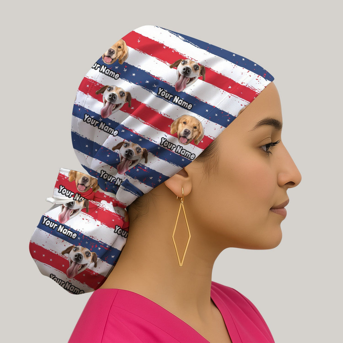 Personalized Dog Flag Stripe Scrub Cap