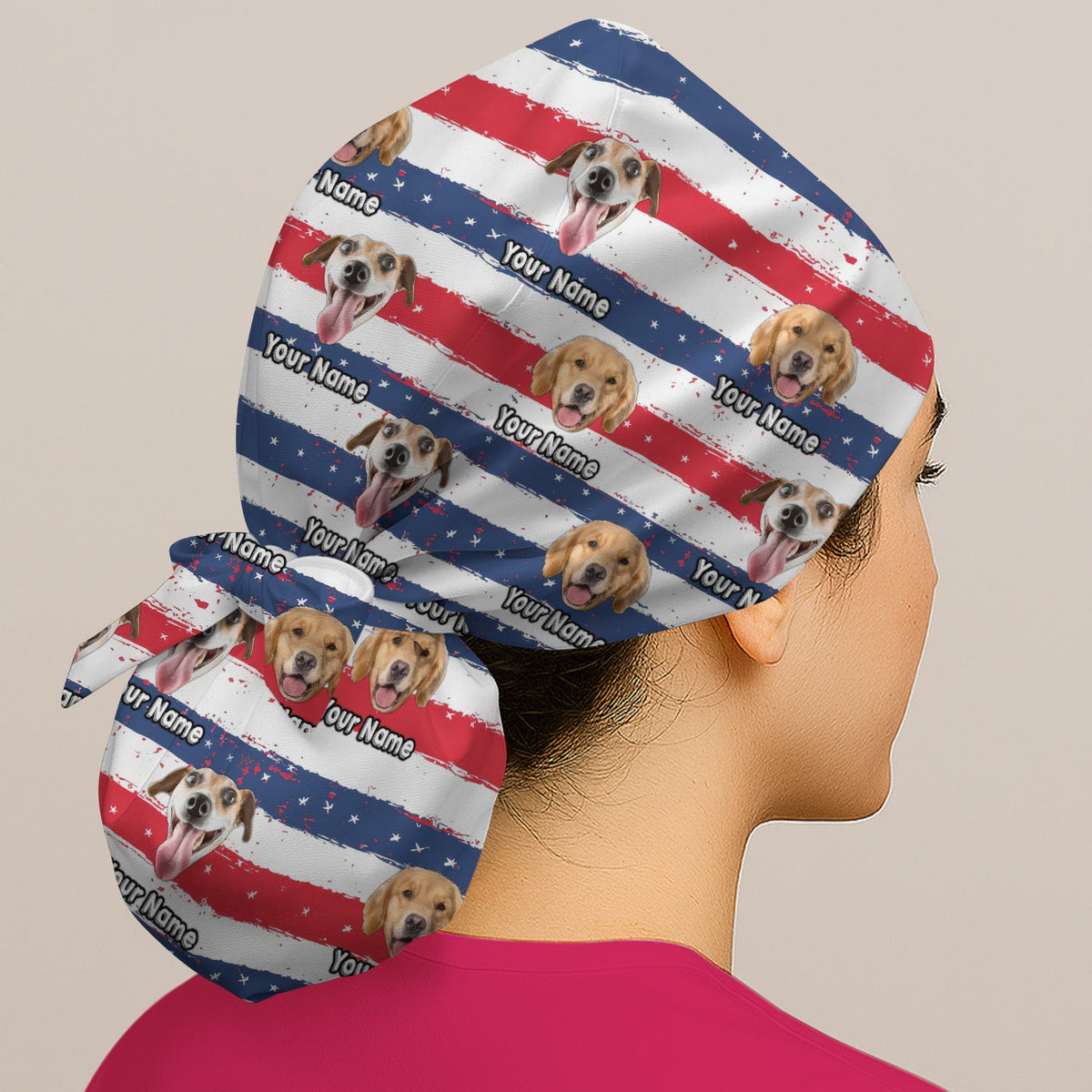 Personalized Dog Flag Stripe Scrub Cap