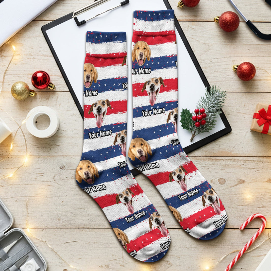Personalized Dog Flag Stripe Nurse Socks