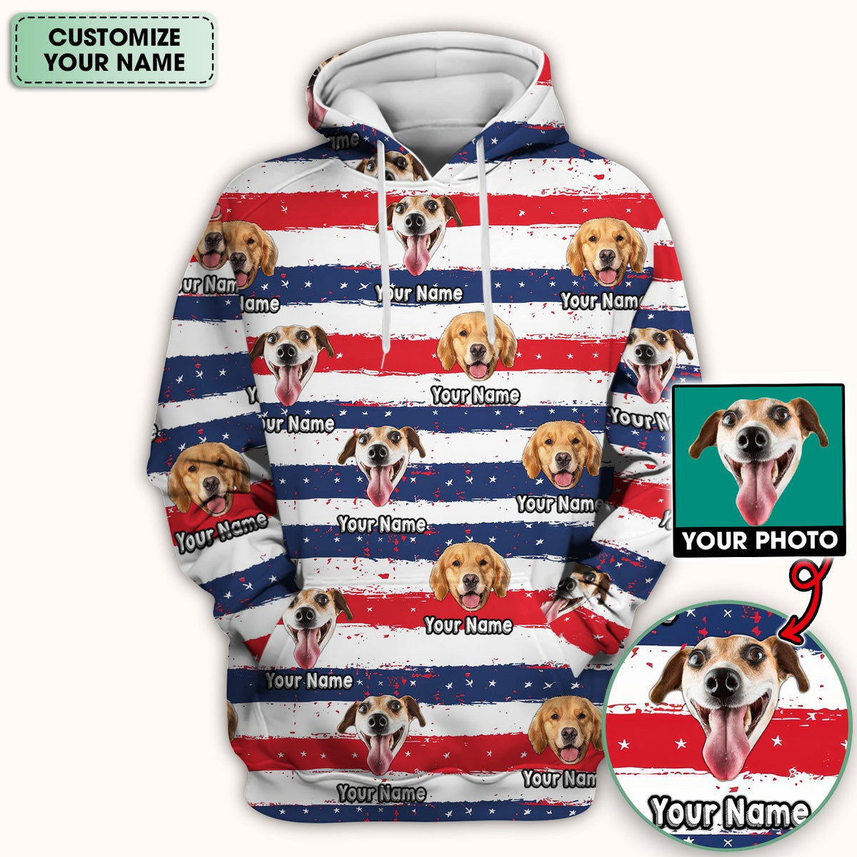 Personalized Dog Flag Stripe Nurse Scrub Top