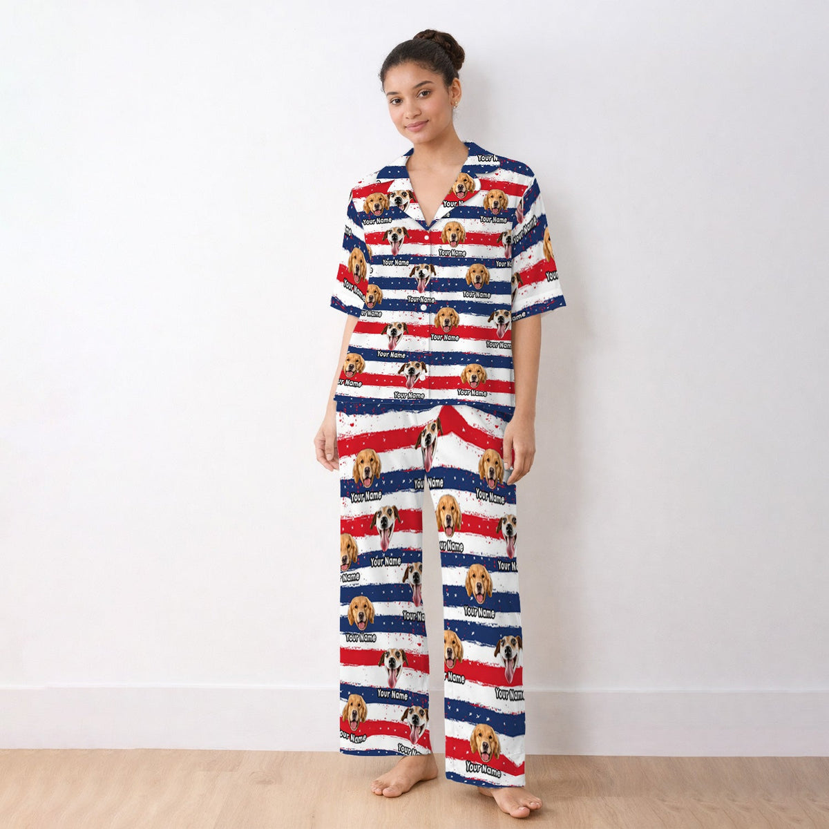 Personalized Dog Flag Stripe Pajama Set