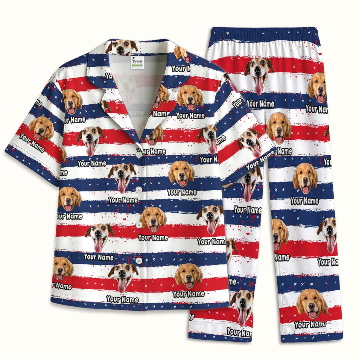 Personalized Dog Flag Stripe Pajama Set