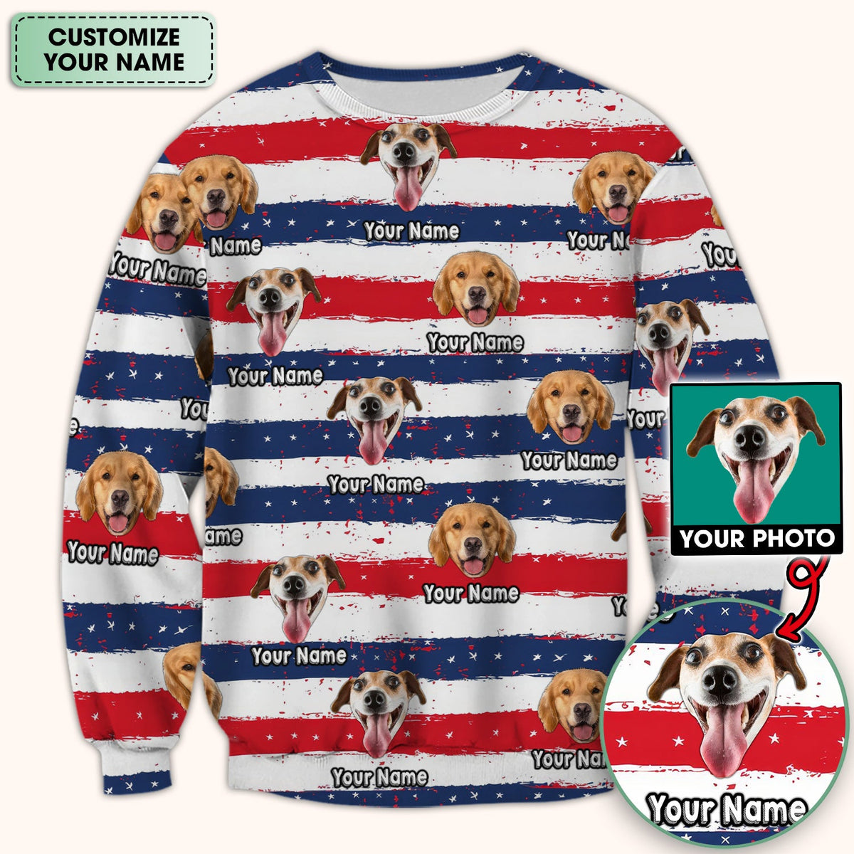 Personalized Dog Flag Stripe Nurse Scrub Top