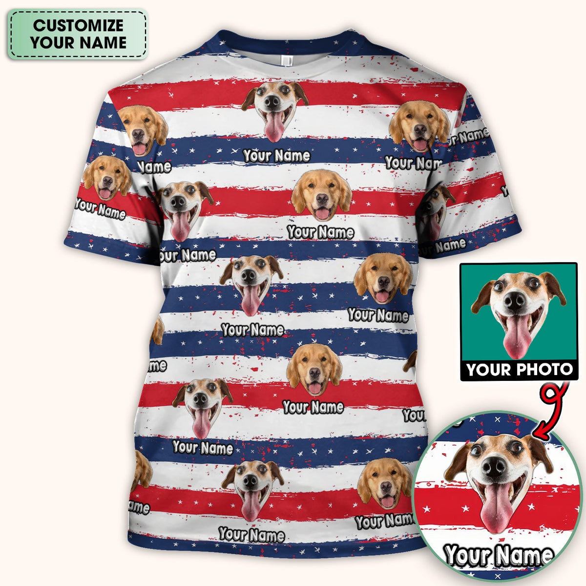 Personalized Dog Flag Stripe Nurse Scrub Top