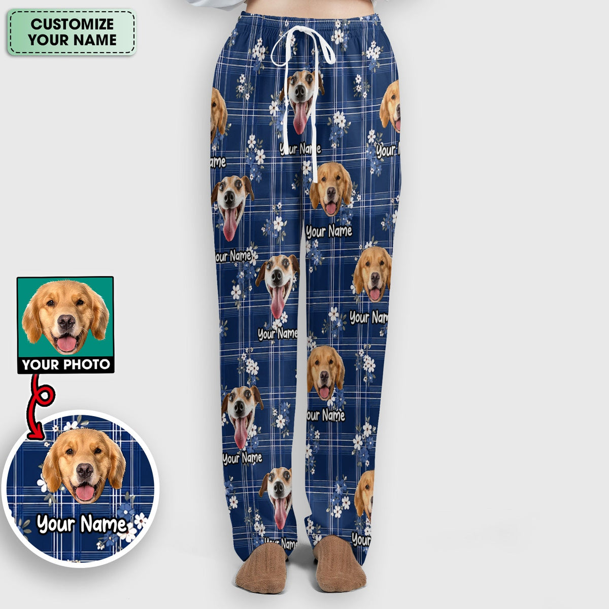 Personalized Dog Face Floral Plaid Nurse Scrub Set
