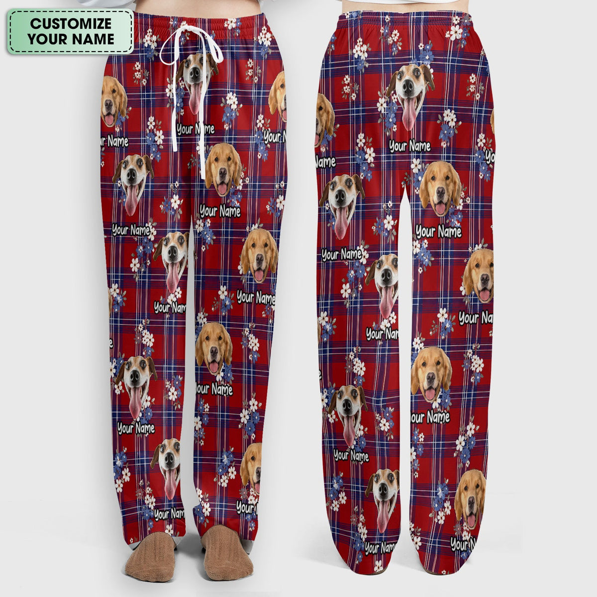 Personalized Dog Face Floral Plaid Nurse Scrub Set