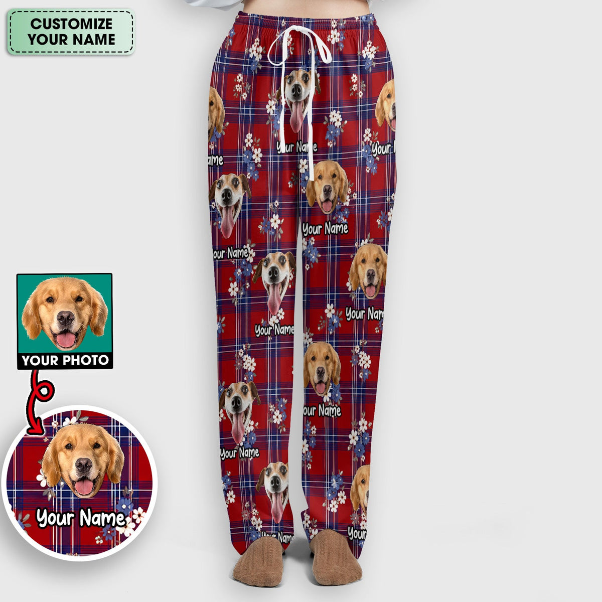 Personalized Dog Face Floral Plaid Nurse Scrub Set