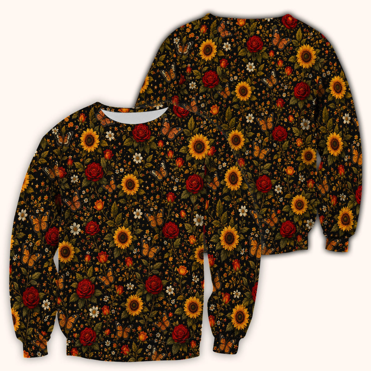 Autumn Sunflower Rose Butterfly Nurse Scrub Top