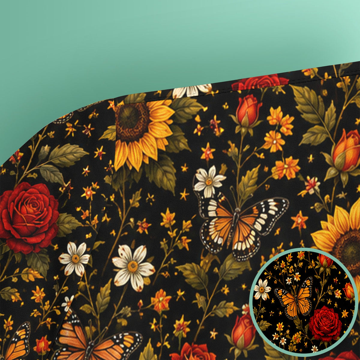 Autumn Sunflower Rose Butterfly Nurse Scrub Top