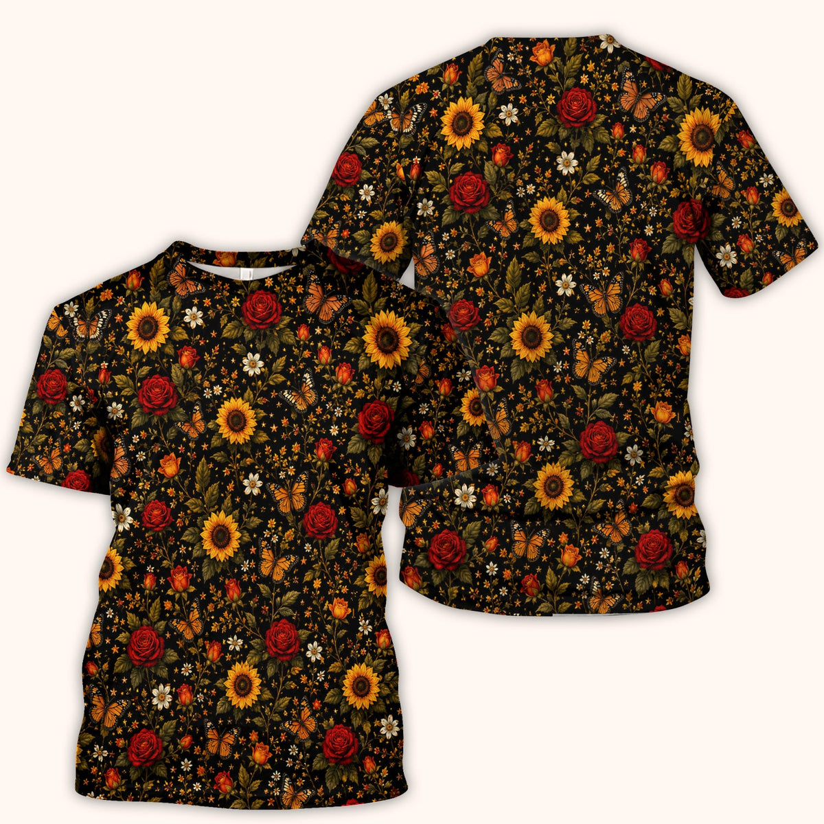 Autumn Sunflower Rose Butterfly Nurse Scrub Top