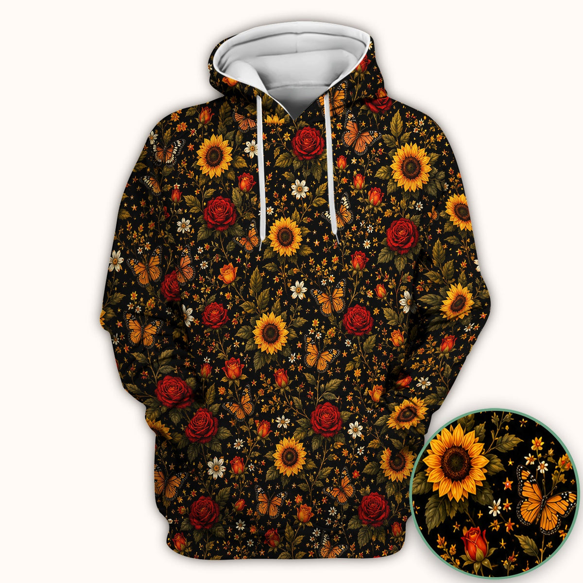 Autumn Sunflower Rose Butterfly Nurse Scrub Top