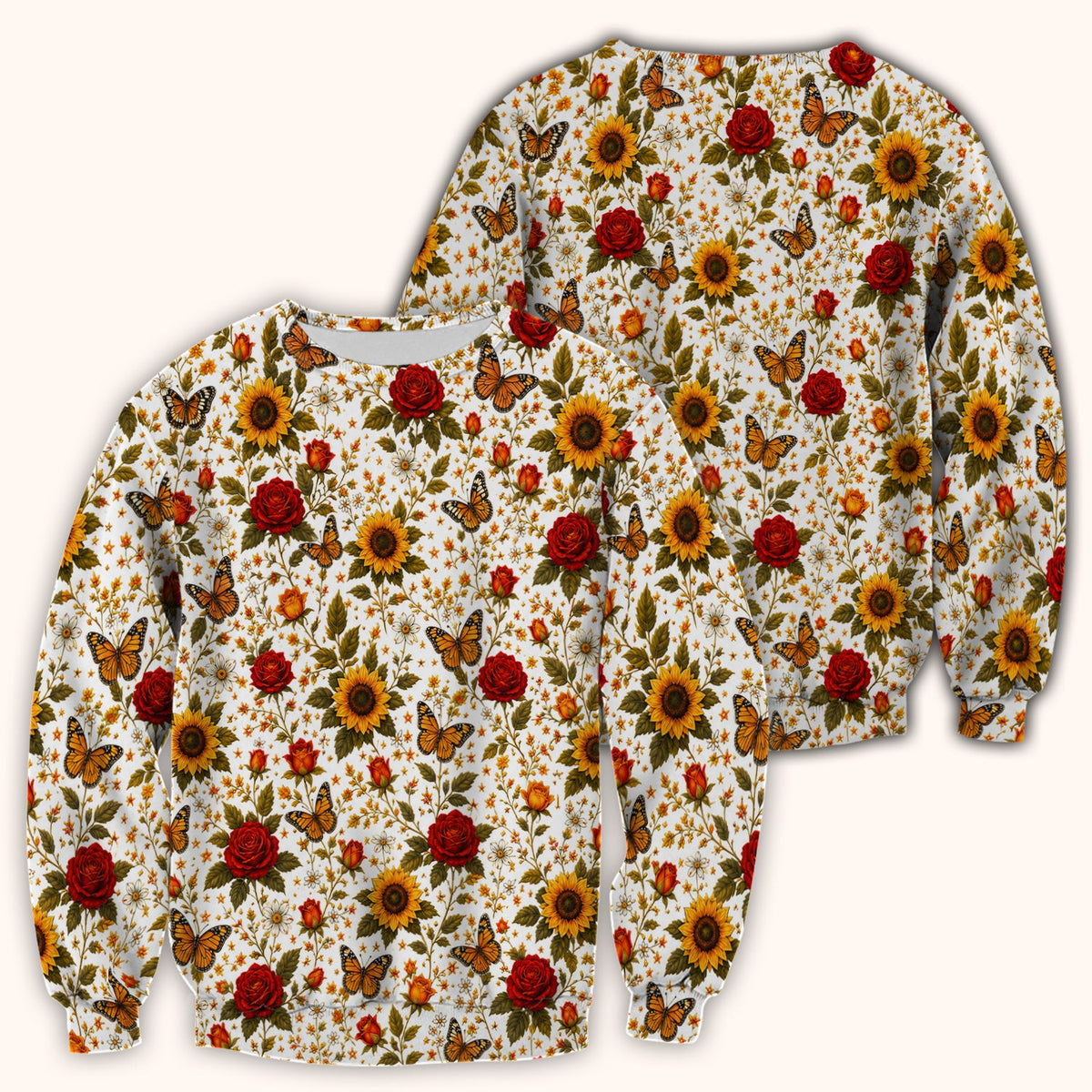 Autumn Sunflower Rose Butterfly Nurse Scrub Top