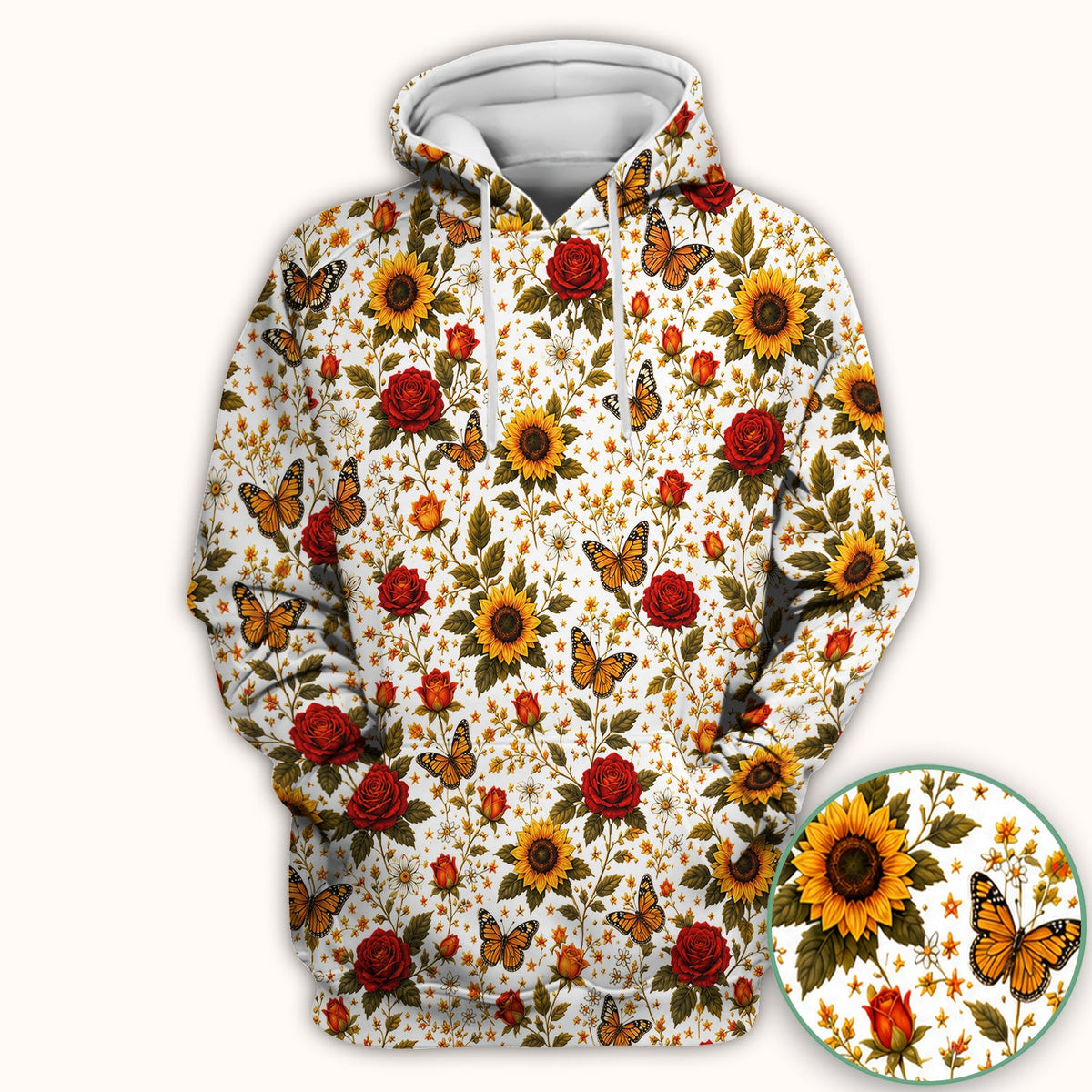 Autumn Sunflower Rose Butterfly Nurse Scrub Top