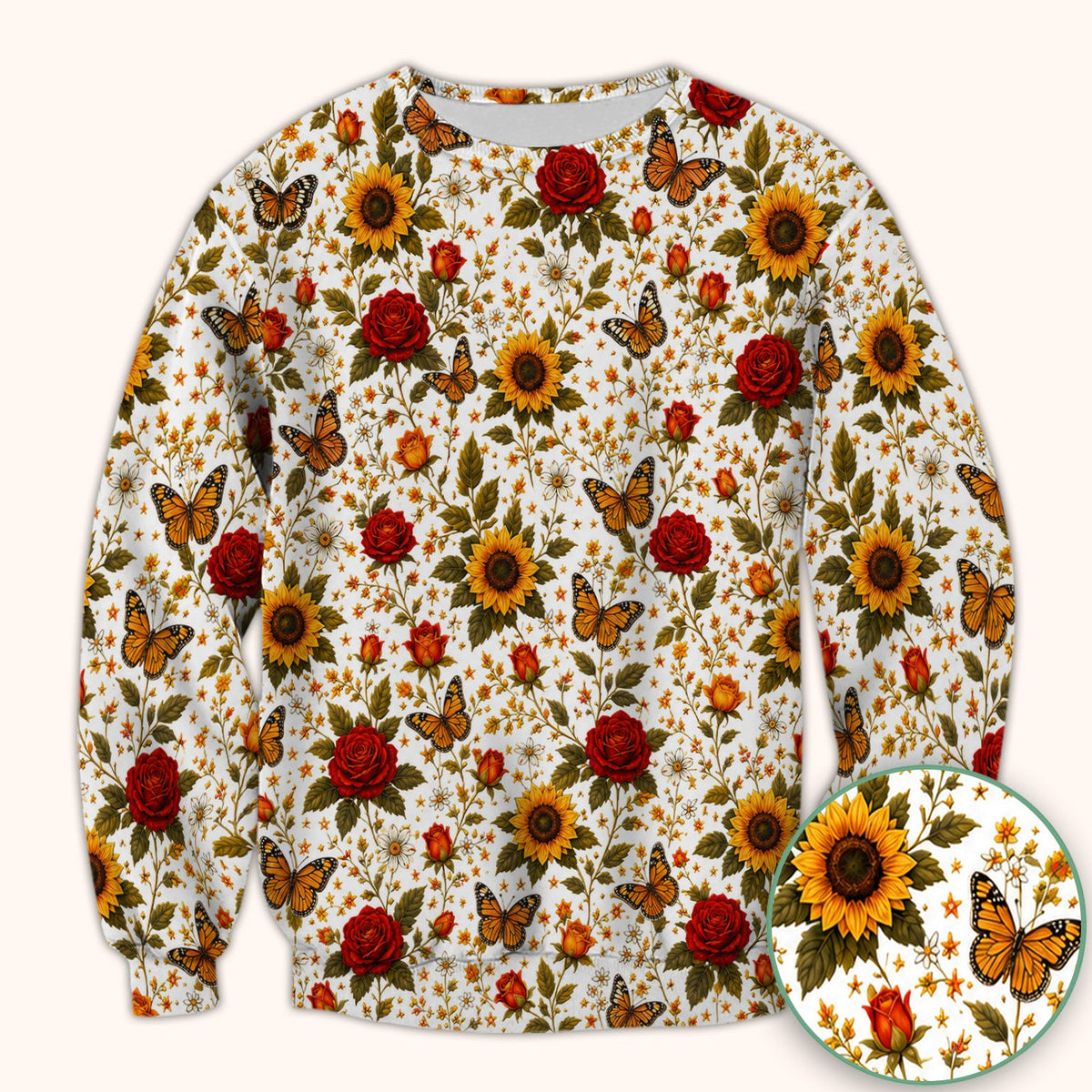 Autumn Sunflower Rose Butterfly Nurse Scrub Top