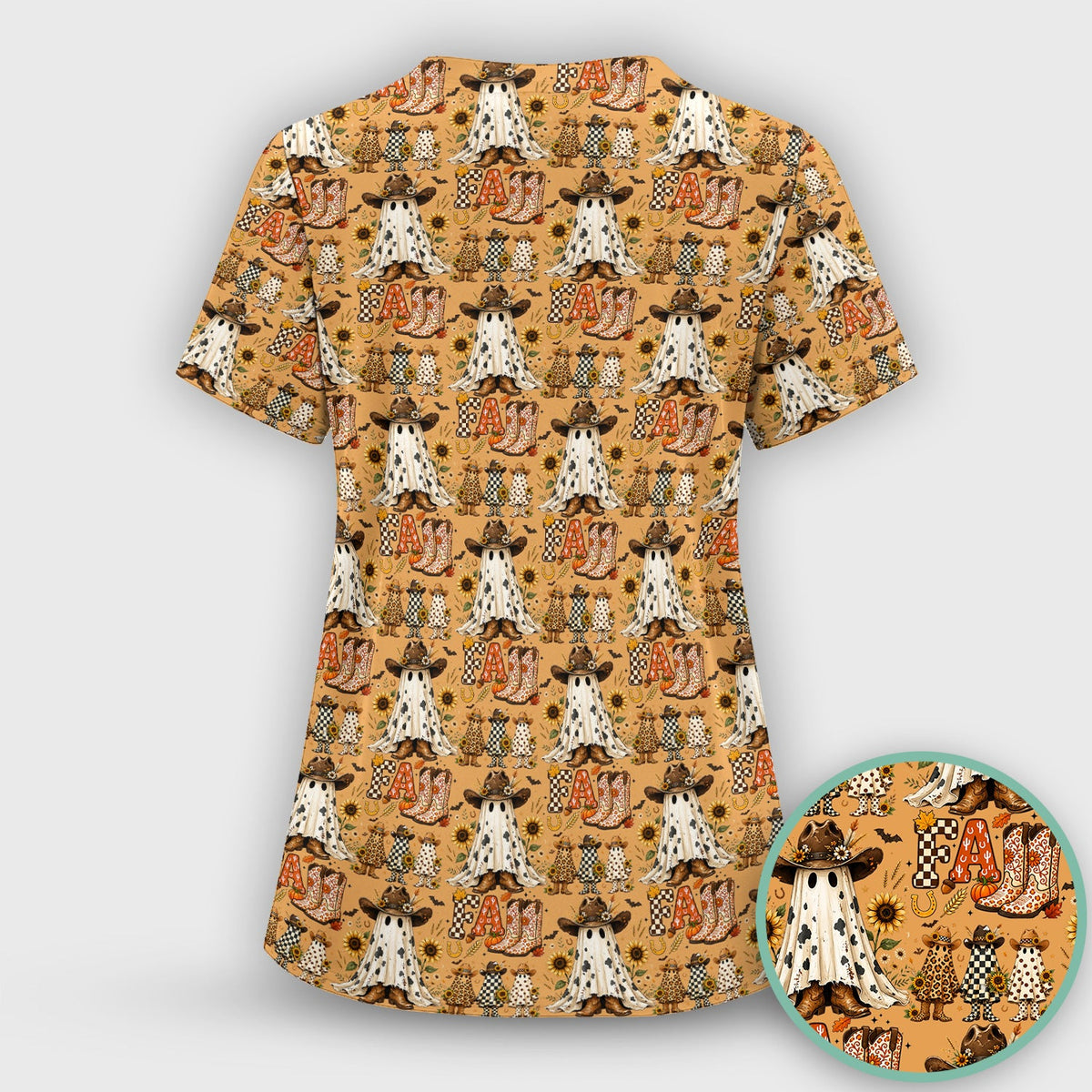 Cowboy Boots Halloween Ghost Nurse Scrub Set