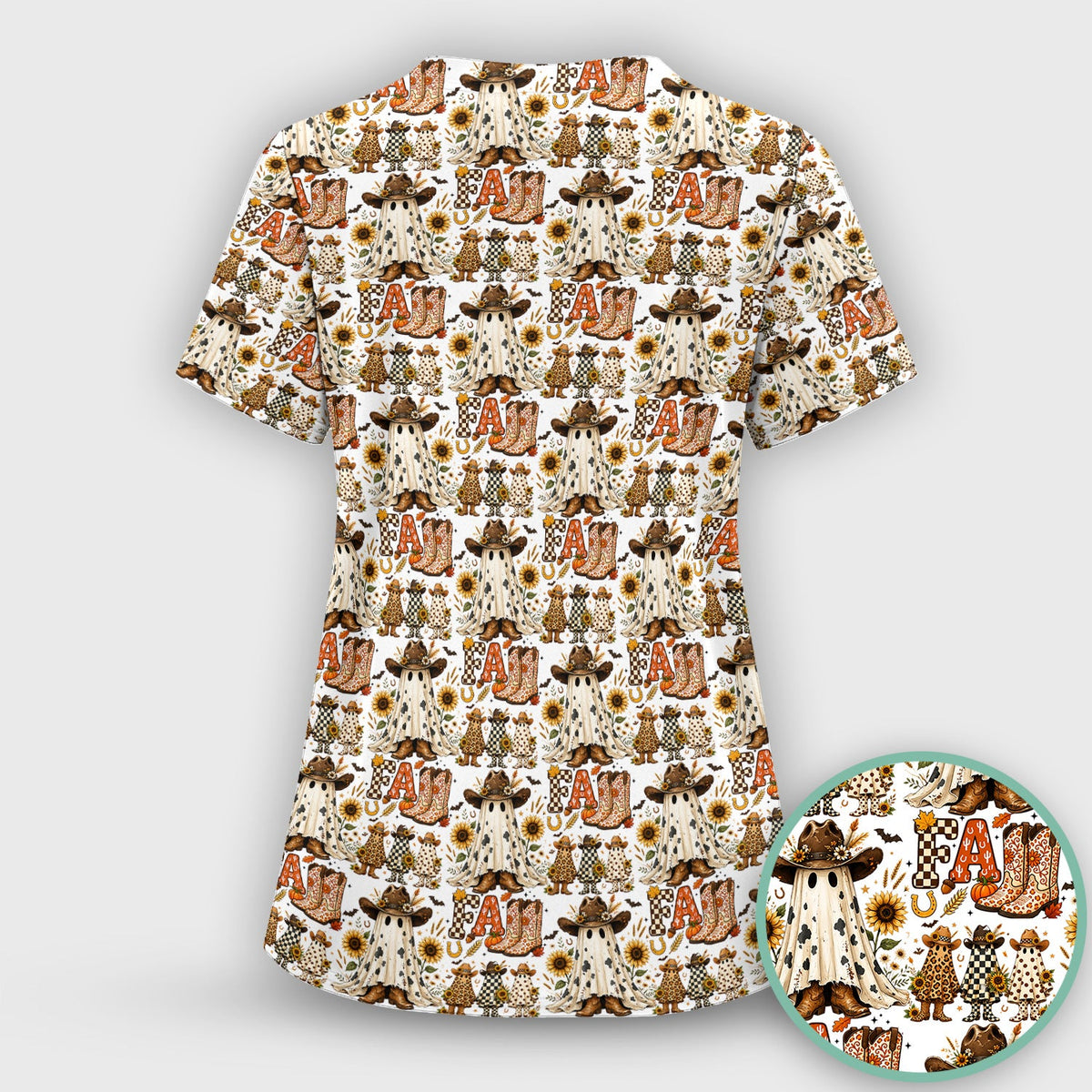 Cowboy Boots Halloween Ghost Nurse Scrub Set