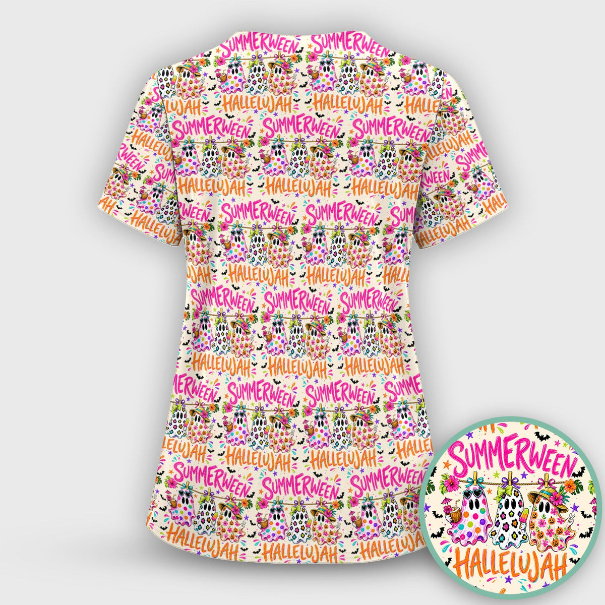 Summer Halloween Ghost Nurse Scrub Top