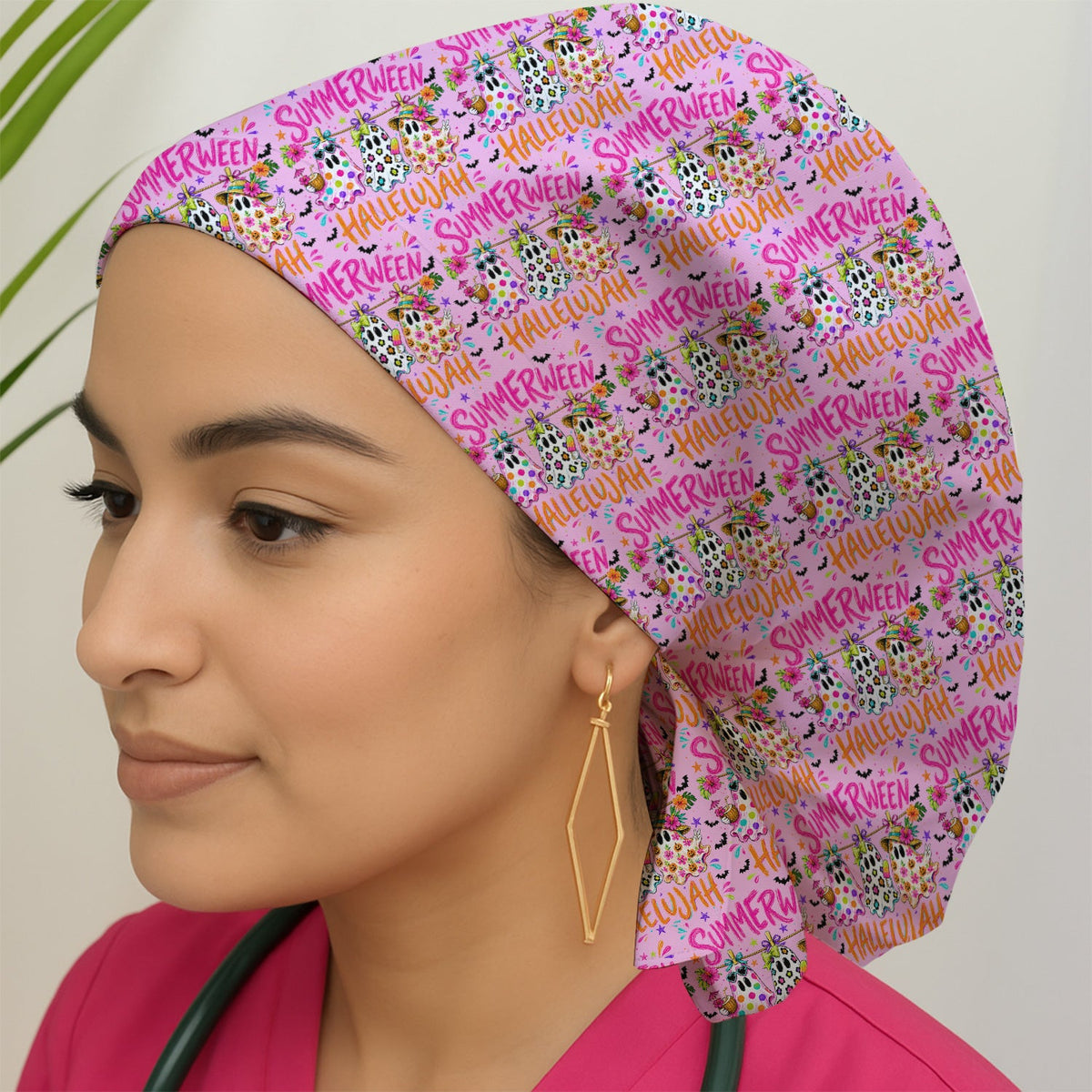 Summer Halloween Ghost Scrub Cap