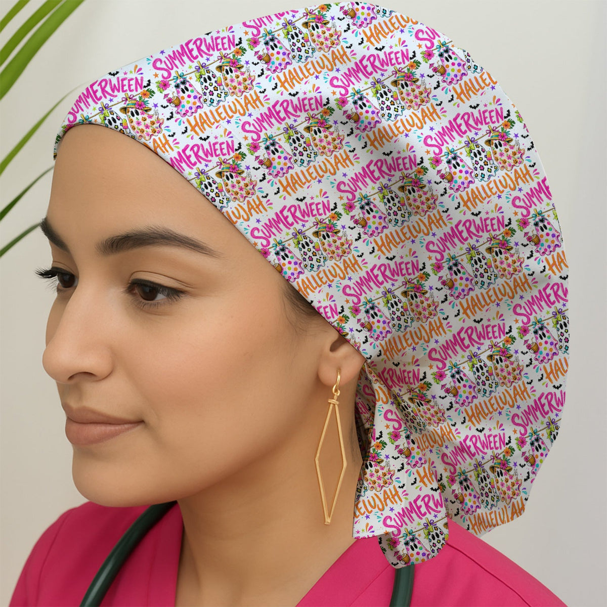 Summer Halloween Ghost Scrub Cap
