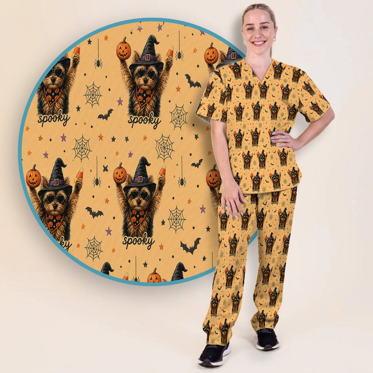 Spooky Yorkie Nurse Scrub Set