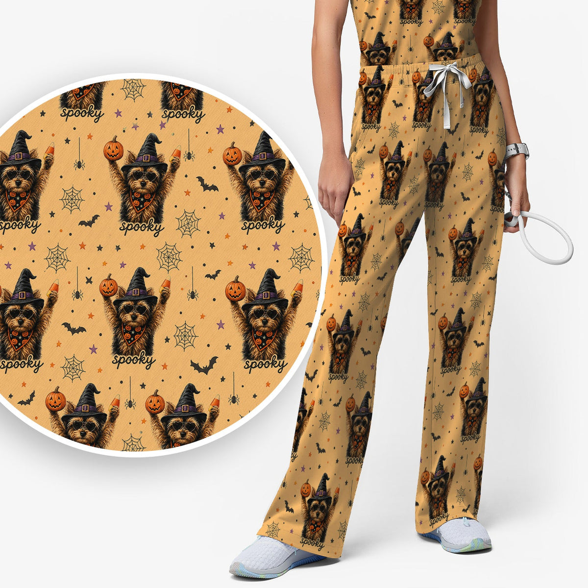 Spooky Yorkie Nurse Scrub Set