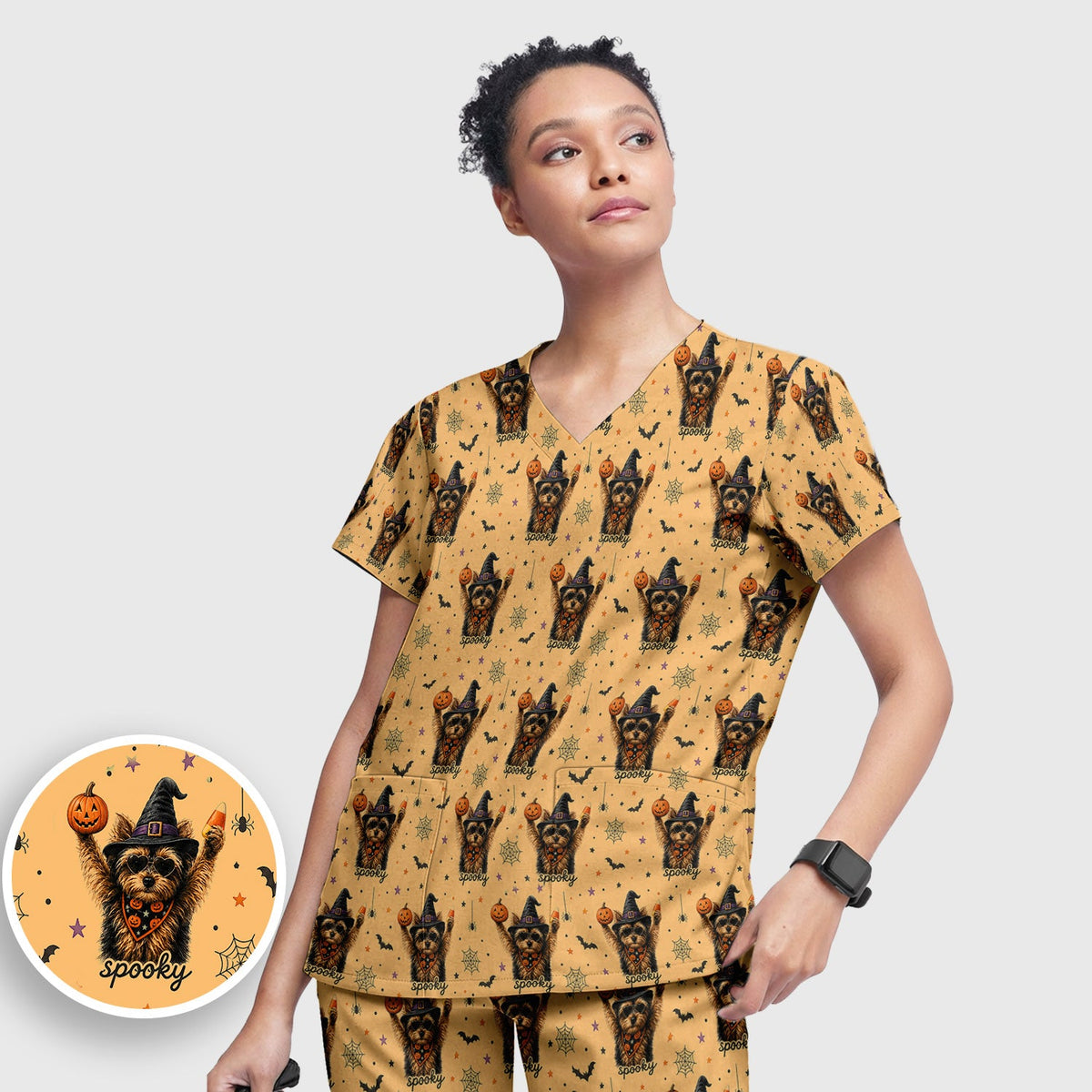 Spooky Yorkie Nurse Scrub Set