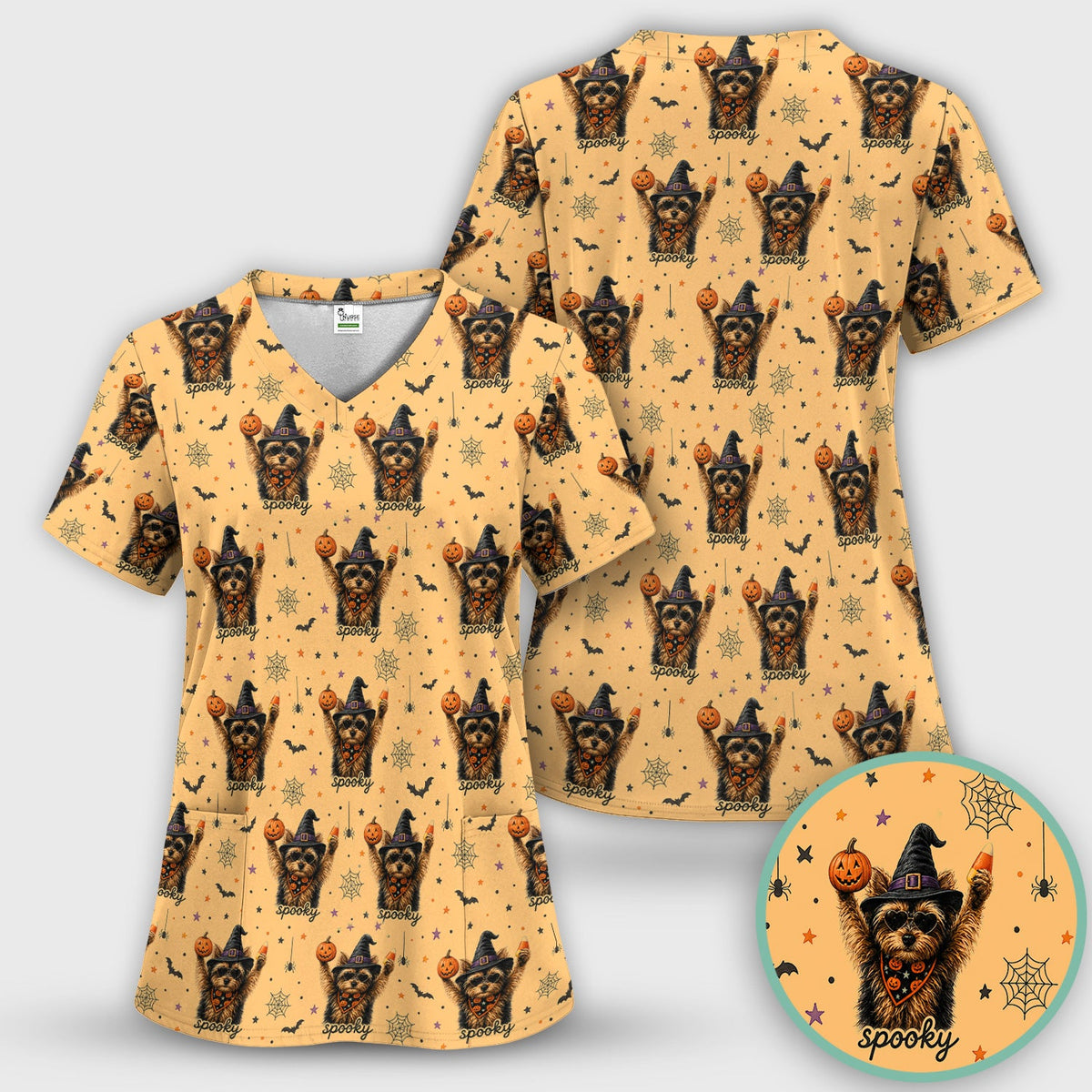 Spooky Yorkie Nurse Scrub Set