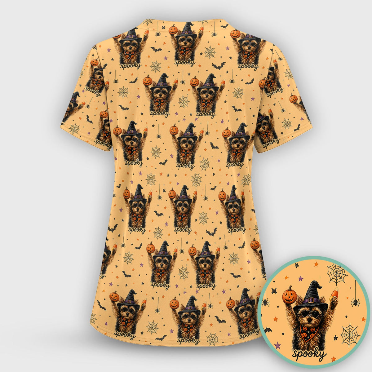 Spooky Yorkie Nurse Scrub Top