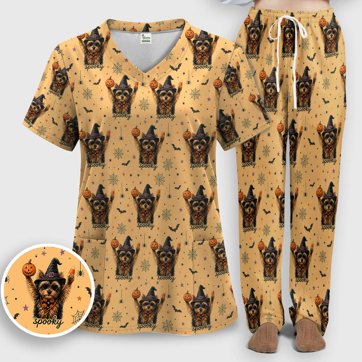 Spooky Yorkie Nurse Scrub Set