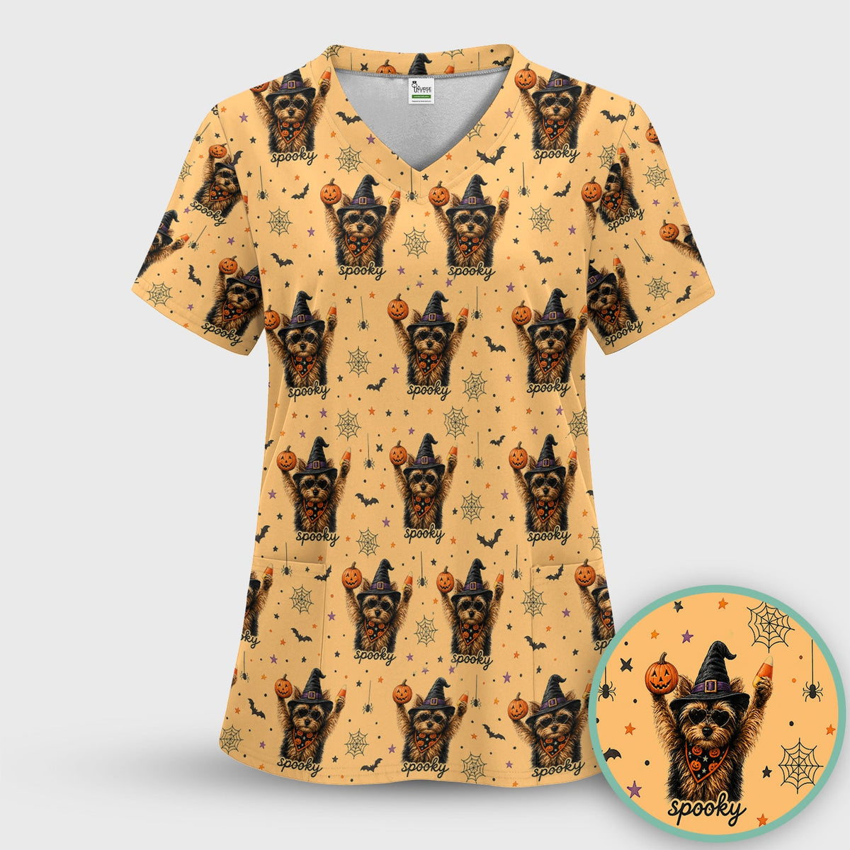 Spooky Yorkie Nurse Scrub Top