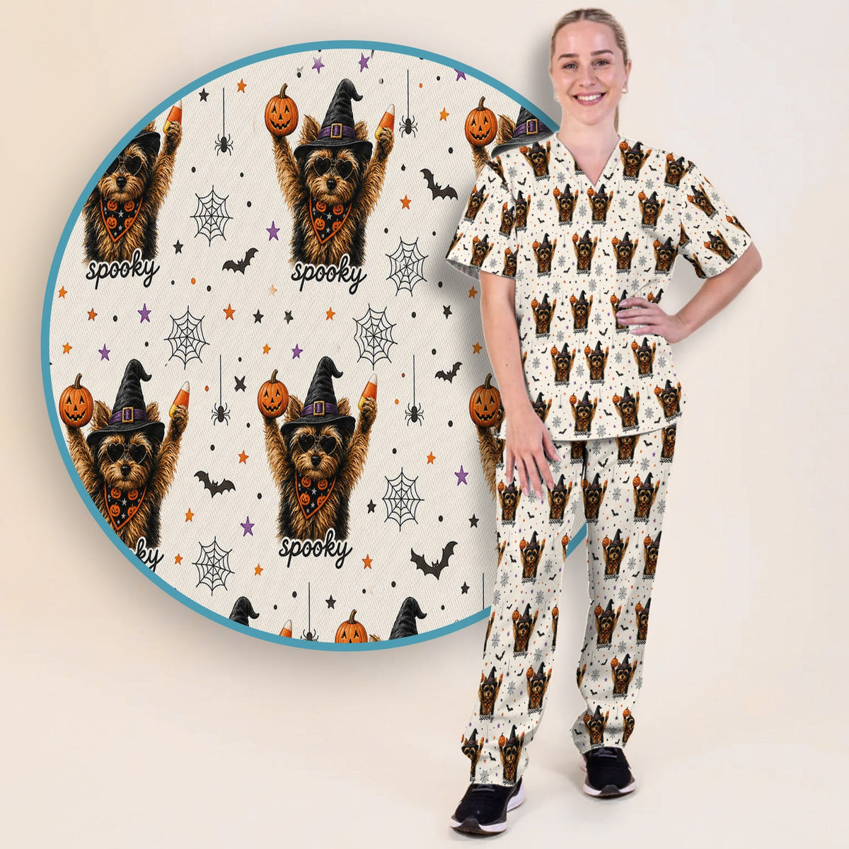 Spooky Yorkie Nurse Scrub Set